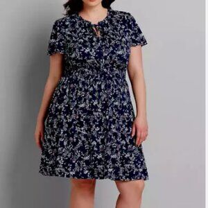 Lane Bryant Navy Floral Flutter Sleeve Dress Size 18/20